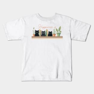 Happiness is cats, books & plants Kids T-Shirt